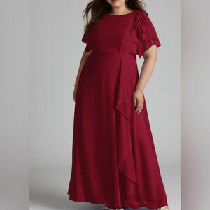 NWT Azazie Aaliyah Chiffon Floor Length Dress Bridesmaid Prom Gown 16 Burgundy